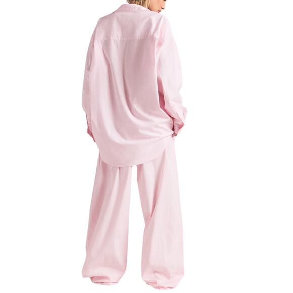 NWT SKIMS Cotton Poplin Oversized Sleep Set Cherry Blossom Stripe Sz S + Shorts - Picture 3 of 12